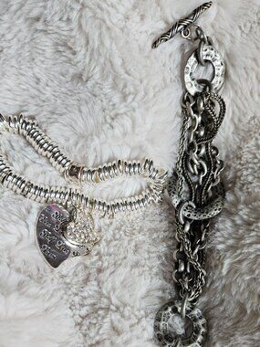 Lot of 2 silver -toned bracelets - Navika USA Live Love Golf and hammered pewter